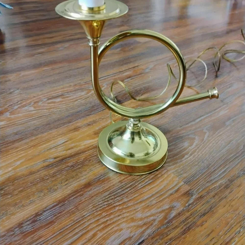 Vintage French Horn Brass Table Lamp 25